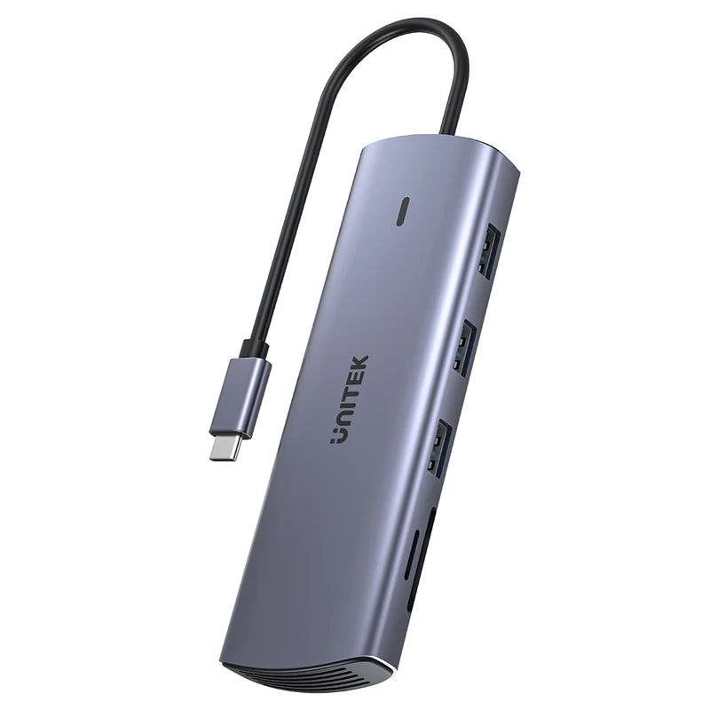 Unitek 9-in-1 USB-C 5Gbps Hub (3*USB-A 5Gbps + SD/Micro SD + Gigabit Ethernet + VGA + HDMI 4K + PD 100W), Space Grey D1113A | Power Adapter & Charger Accessories