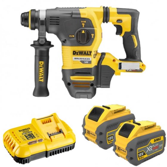 Dewalt 54V SDS-Plus 30mm Rotary Hammer 2 Battery 9.0 Ah + Charger + Kit Box DCH333X2-GB