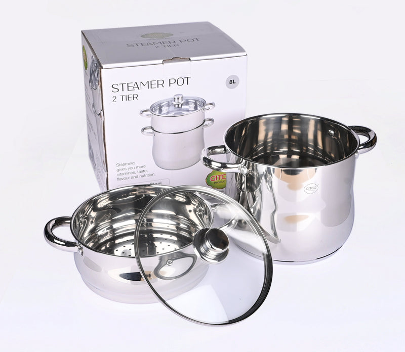 Gitco Stainless Steel Steamer Pot 2 Tier SP1004 8L