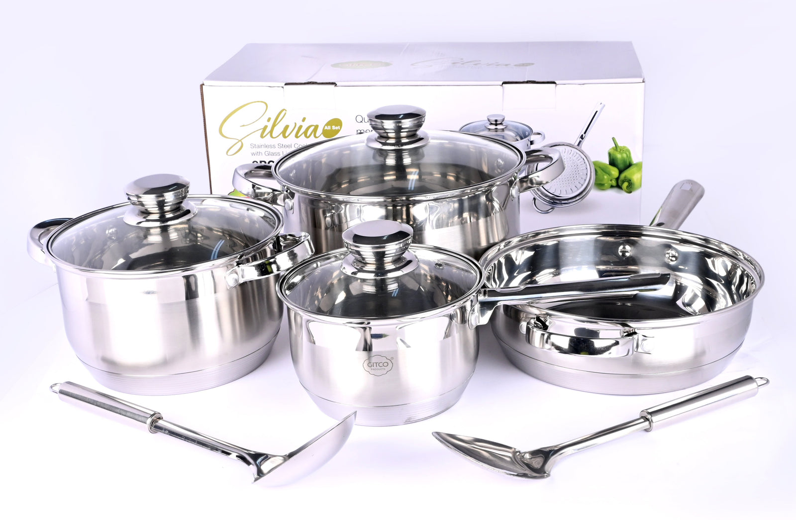 Gitco Stainless Steel Silvia Cookware With Lid 9pc Set CL564 | Cookware & Bakeware Gitco Stainless Steel Silvia Cookware With Lid 9pc Set CL564 | Cookware & Bakeware