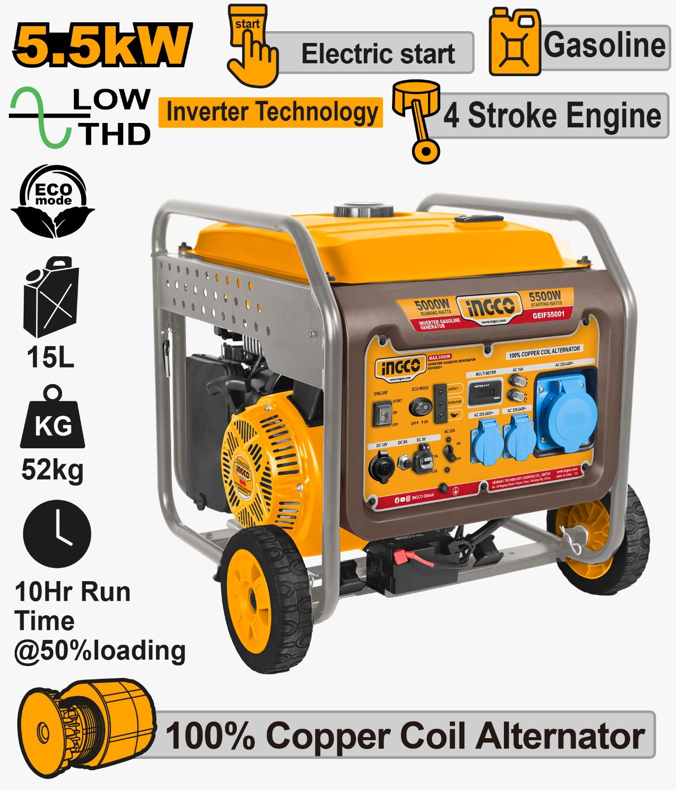 INGCO Inverter Gasoline Generator 5.5KW GEIF65006 | Generator