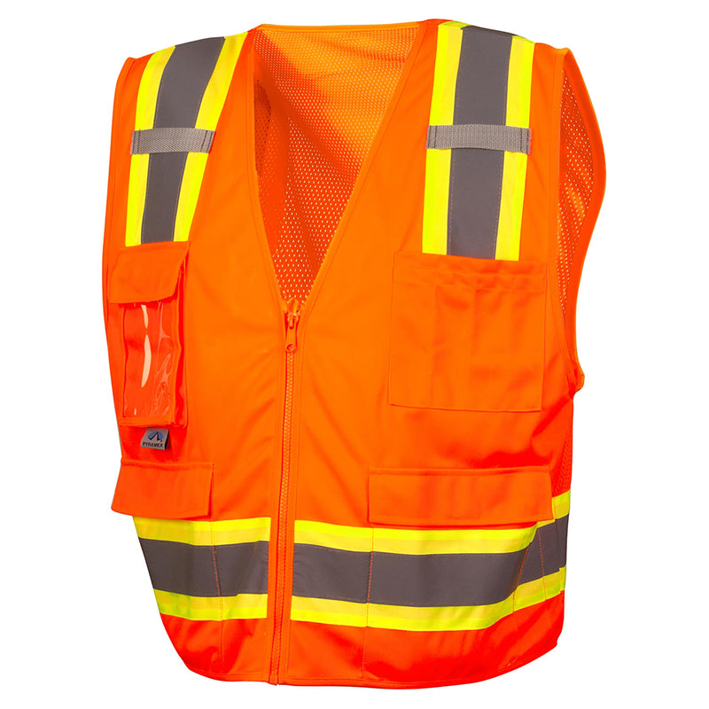 Pyramex Type R Class 2 Two-Tone Surveyor Safety Vest with Clear Pocket - Orange RVZ2420CP