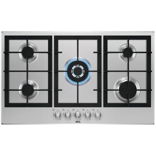 AEG Built-in Gas Hob, 90cm, Stainless Steel 5 Burners, Cast Iron, Safety Cut-off H60xW857xD520mm HGB95320SM Made In Italy