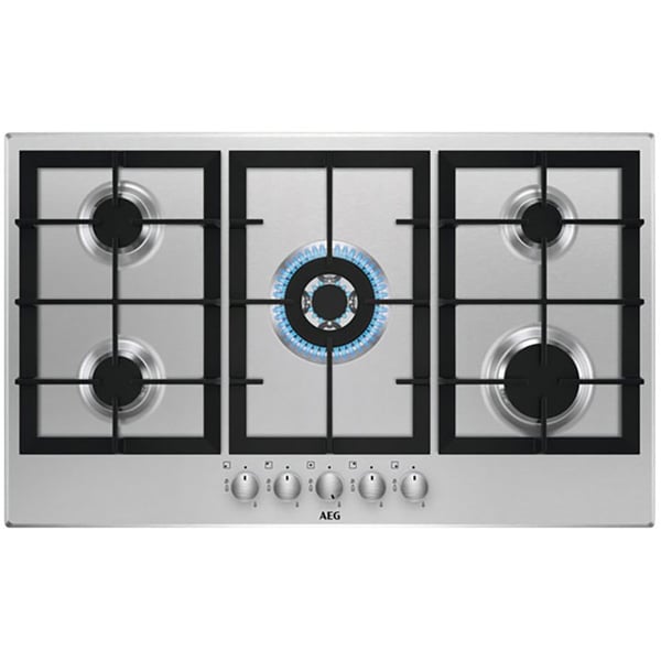 AEG Built-in Gas Hob 90cm, Stainless Steel 5 Burners, Cast Iron, Safety Cut-off H60 x W857 x D520mm HGB95320SM - Made Italy