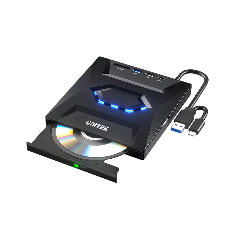 Unitek External DVD Writer with 5-in-1 Hub, 2 USB-A Ports, USB-C Port, SD Card Reader (Type A and C Connection ) T1037A01 | Computer Accessories