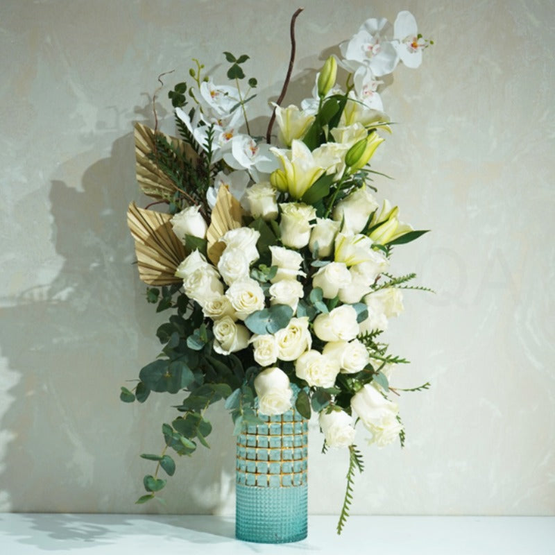 Artificial and Fresh Flowers Vase Arrangement