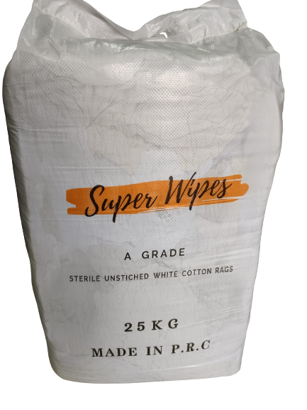 Superwipes A Grade Sterile Unstiched White Cotton Rags 25 KG