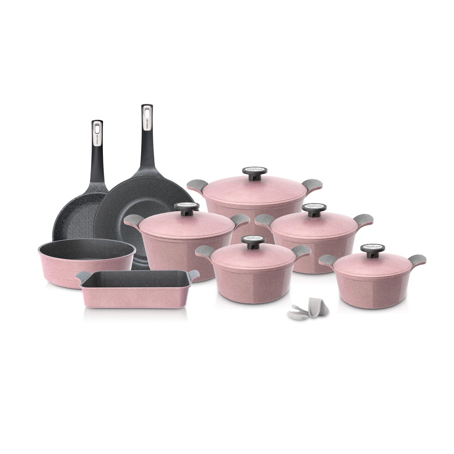 Neoflam 14 Pcs Die-Cast Pote SA Set (Casseroles 20+22+24+26+28cm) + Frypan 26cm + Wok Pan 30cm + Midas Low Casserole 28cm + Die-Cast Ovenware Medium Pink Marble TNE007 | Kitchen Appliance Neoflam 14 Pcs Die-Cast Pote SA Set (Casseroles 20+22+24+26+28cm) + Frypan 26cm + Wok Pan 30cm + Midas Low Casserole 28cm + Die-Cast Ovenware Medium Pink Marble TNE007 | Kitchen Appliance