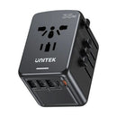 Unitek 35W Universal Travel Power Adapter (2*USB-C PD +  3*USB-A QC3.0), with EU/UK/US/AU Plugs, Black P1121ABK