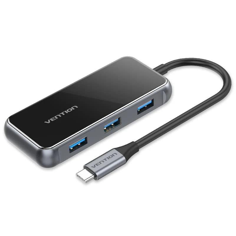 Vention USB-C to HDMI (4K-60Hz) / USB3.0x3 / RJ45 / PD Docking Station 0.15M Gray Mirrored Surface TFFHB