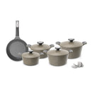 Neoflam 11 Pcs Die-Cast Pote B Set (Casseroles 20+22+24+28cm) + Frypan 24cm + Silicone Grips 2 Pcs Warm Beige Marble TNE002
