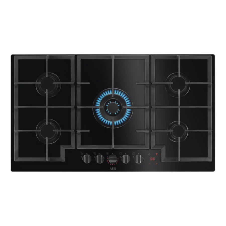 AEG Built-In Gas Hob Black 90cm 5 Burners Cast Iron Safety Cut-Off HKB95451NB | Kitchen Appliance AEG Built-In Gas Hob Black 90cm 5 Burners Cast Iron Safety Cut-Off HKB95451NB | Kitchen Appliance