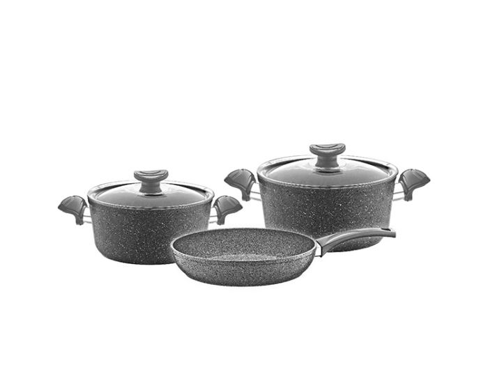 O.M.S. 5 Pcs Granite Cookware Set Pots 20+24cm + Frypan 24cm Grey TOM040 | Kitchen Appliance O.M.S. 5 Pcs Granite Cookware Set Pots 20+24cm + Frypan 24cm Grey TOM040 | Kitchen Appliance