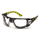 Pyramex Endeavor Plus  Safety Glasses, Clear H2Max Anti Fog Lens, Black and Green Temples with Foam Padding SBGR9610STMFP
