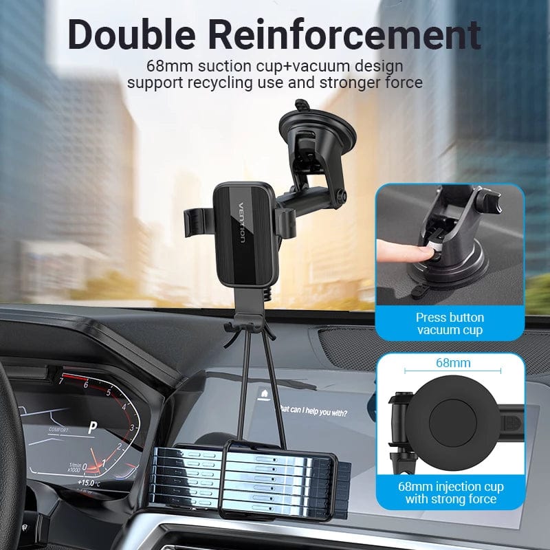 Vention Auto-Clamping Car Phone Mount With Suction Cup Black Square Type KCOB0 | Computer Accessories Vention Auto-Clamping Car Phone Mount With Suction Cup Black Square Type KCOB0 | Computer Accessories