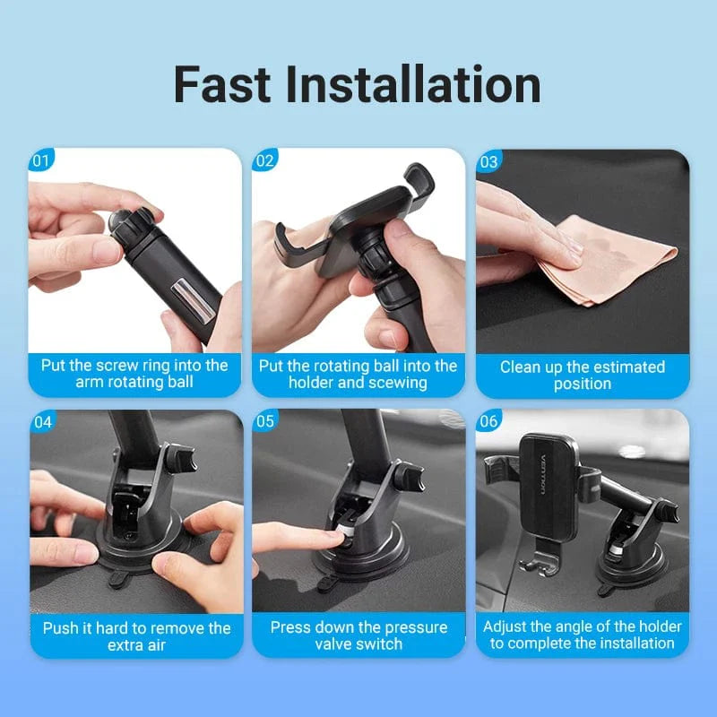 Vention Auto-Clamping Car Phone Mount With Suction Cup Black Square Type KCOB0 | Computer Accessories Vention Auto-Clamping Car Phone Mount With Suction Cup Black Square Type KCOB0 | Computer Accessories