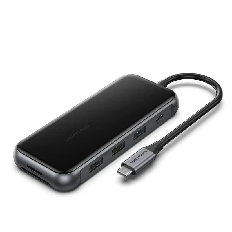 Vention USB-C to HDMI (4K-60Hz) / USB-C / USB 3.0 /USB 2.0*2/ RJ45/ SD/ TF/ PD Docking Station 0.15m Black Mirrored Surface TFHHB | Computer Accessories
