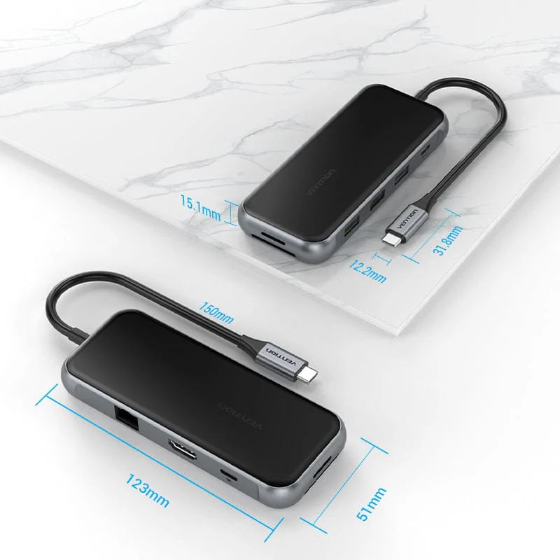 Vention USB-C to HDMI (4K-60Hz) / USB-C / USB 3.0 /USB 2.0*2/ RJ45/ SD/ TF/ PD Docking Station 0.15m Black Mirrored Surface TFHHB | Computer Accessories Vention USB-C to HDMI (4K-60Hz) / USB-C / USB 3.0 /USB 2.0*2/ RJ45/ SD/ TF/ PD Docking Station 0.15m Black Mirrored Surface TFHHB | Computer Accessories