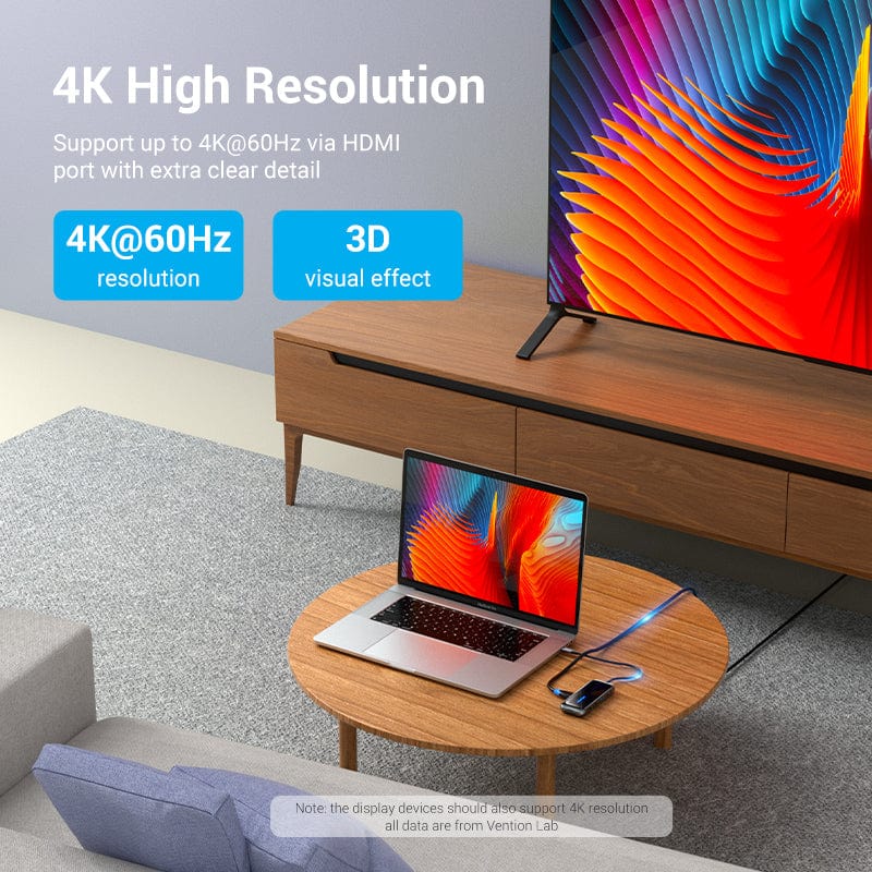 Vention USB-C to HDMI (4K-60Hz) / USB-C / USB 3.0 /USB 2.0*2/ RJ45/ SD/ TF/ PD Docking Station 0.15m Black Mirrored Surface TFHHB | Computer Accessories Vention USB-C to HDMI (4K-60Hz) / USB-C / USB 3.0 /USB 2.0*2/ RJ45/ SD/ TF/ PD Docking Station 0.15m Black Mirrored Surface TFHHB | Computer Accessories