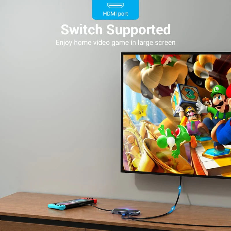 Vention USB-C to HDMI (4K-60Hz) / USB-C / USB 3.0 /USB 2.0*2/ RJ45/ SD/ TF/ PD Docking Station 0.15m Black Mirrored Surface TFHHB | Computer Accessories Vention USB-C to HDMI (4K-60Hz) / USB-C / USB 3.0 /USB 2.0*2/ RJ45/ SD/ TF/ PD Docking Station 0.15m Black Mirrored Surface TFHHB | Computer Accessories