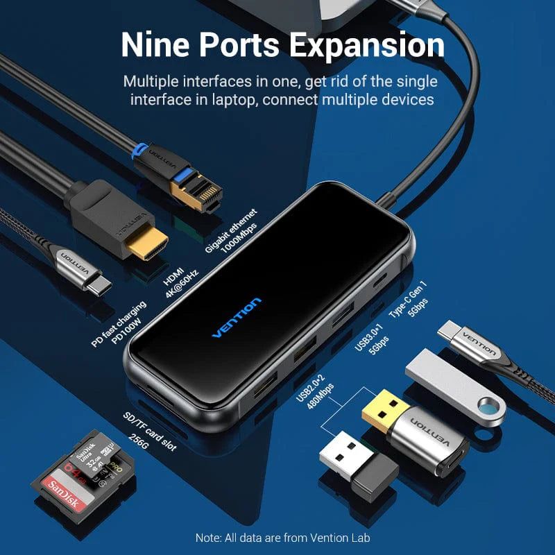 Vention USB-C to HDMI (4K-60Hz) / USB-C / USB 3.0 /USB 2.0*2/ RJ45/ SD/ TF/ PD Docking Station 0.15m Black Mirrored Surface TFHHB | Computer Accessories Vention USB-C to HDMI (4K-60Hz) / USB-C / USB 3.0 /USB 2.0*2/ RJ45/ SD/ TF/ PD Docking Station 0.15m Black Mirrored Surface TFHHB | Computer Accessories