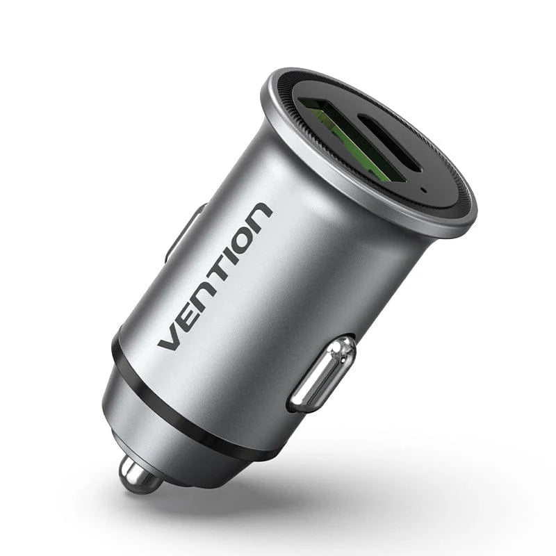 Vention Two-Port USB A and USB C Ports(18/20) Car Charger Gray Mini Style Aluminium Alloy FFBH0