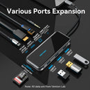 Vention USB-C to HDMI (4K-60Hz)/ USB 3.0x3/ RJ45/ SD/TF/ TRRS 3.5mm/ PD Docking Station 0.15M Gray Mirrored Surface Type TFLHB
