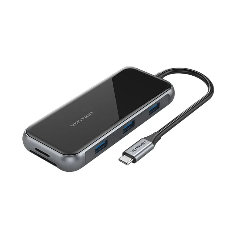 Vention USB-C to HDMI (4K-60Hz)/ USB 3.0x3/ RJ45/ SD/TF/ TRRS 3.5mm/ PD Docking Station 0.15M Gray Mirrored Surface Type TFLHB | Computer Accessories
