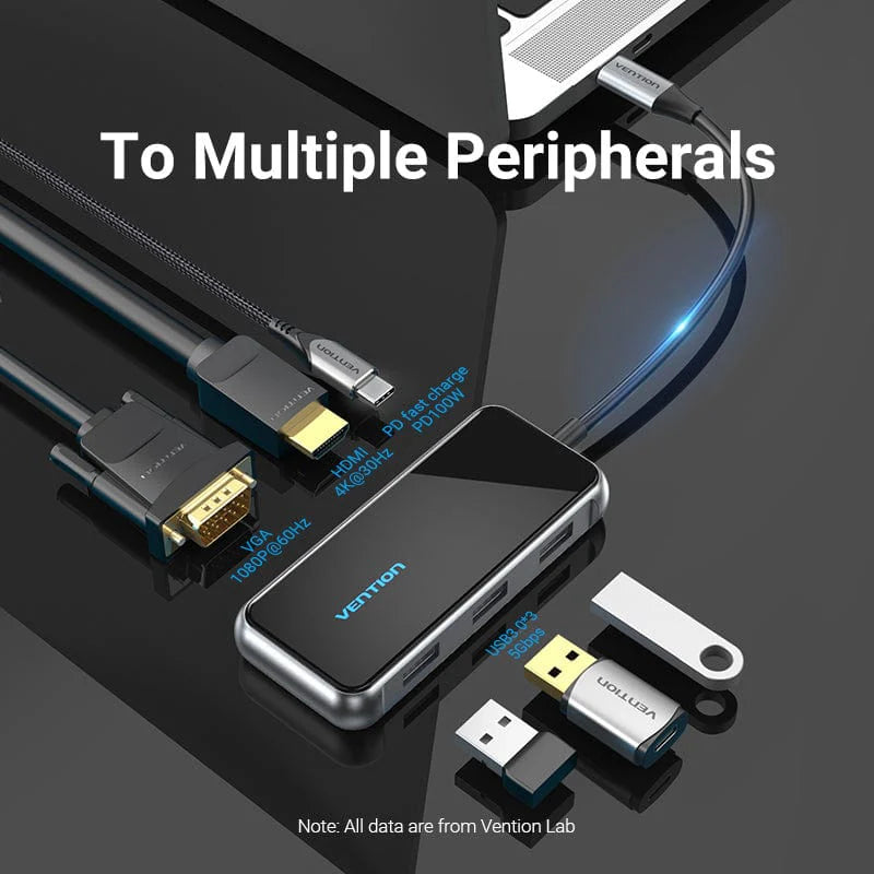 Vention USB-C to HDMI / VGA/ USB 3.0x3/PD Docking Station 0.15M Gray Mirrored Surface TFJHB | Computer Accessories Vention USB-C to HDMI / VGA/ USB 3.0x3/PD Docking Station 0.15M Gray Mirrored Surface TFJHB | Computer Accessories