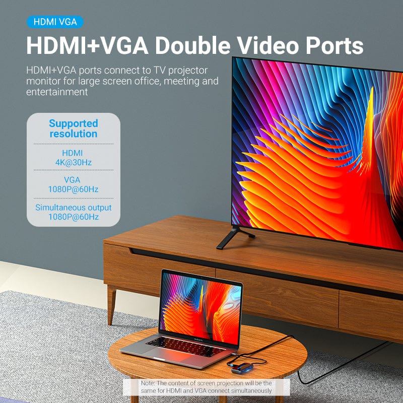 Vention USB-C to HDMI / VGA/ USB 3.0x3/PD Docking Station 0.15M Gray Mirrored Surface TFJHB | Computer Accessories Vention USB-C to HDMI / VGA/ USB 3.0x3/PD Docking Station 0.15M Gray Mirrored Surface TFJHB | Computer Accessories