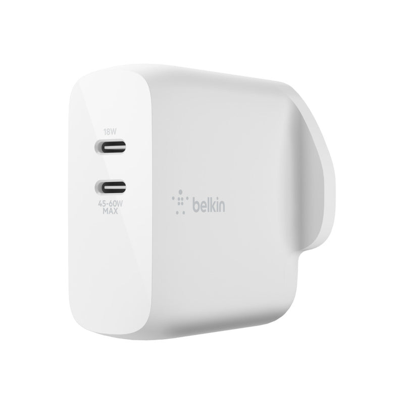 Belkin Boost Charge Dual USB C PD GaN Wall Charger 63w WCH003myWH