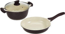 Prestige Ceramic 3 Pc Set 24cm Casserole With Lid 26cm Frypan Cream/Purple PR80950