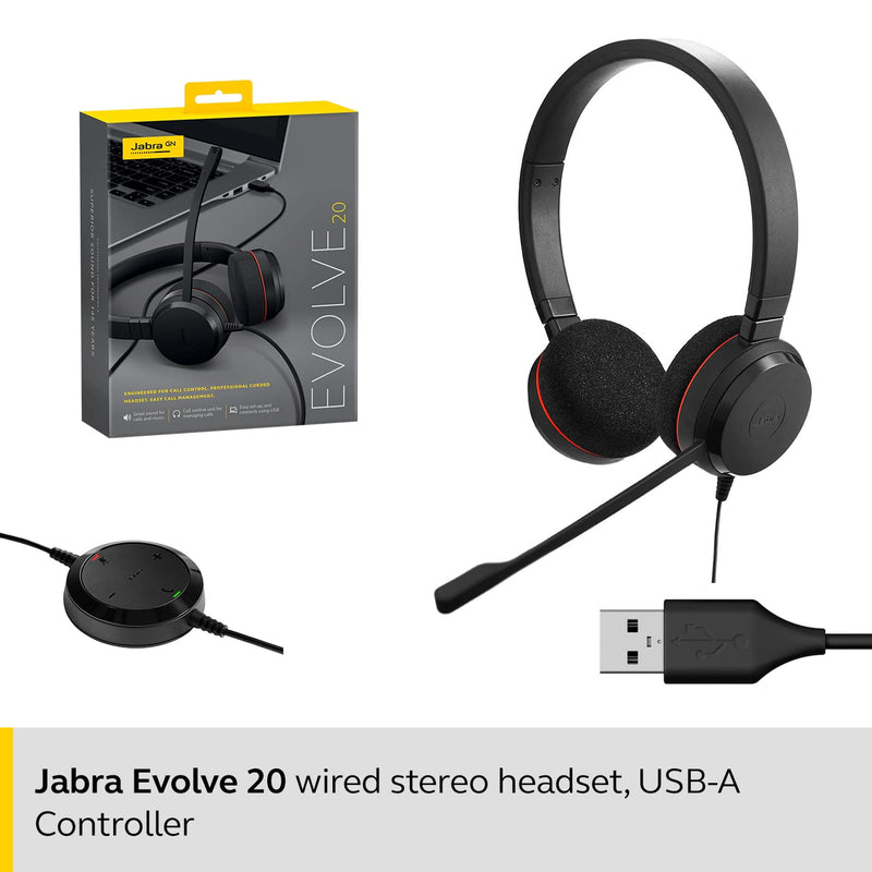 Jabra Evolve 20 UC Wired On Ear Headset with Mic Black 100-55900000-99