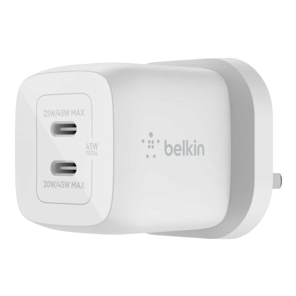 Belkin 45W Dual USB-C Gan Wall Charger With PPA  White WCH011myWH | Gadgets & Accessories