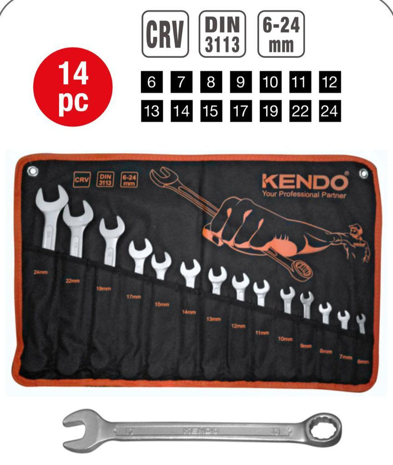 Kendo 14 Pcs Crv Combination Wrench Set 6mm - 24mm KE15246