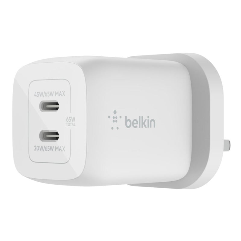 Belkin 65W Dual USB-C Gan Wall Charger With PPS White WCH013myWH