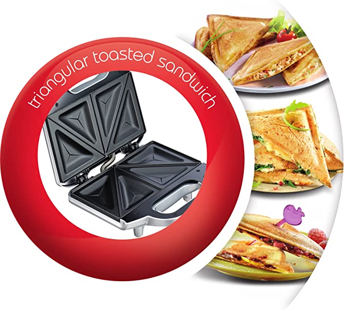 Moulinex Sandwich Maker  700W, Cutting Plates, Fixed Non Stick Coated Plates SM154042