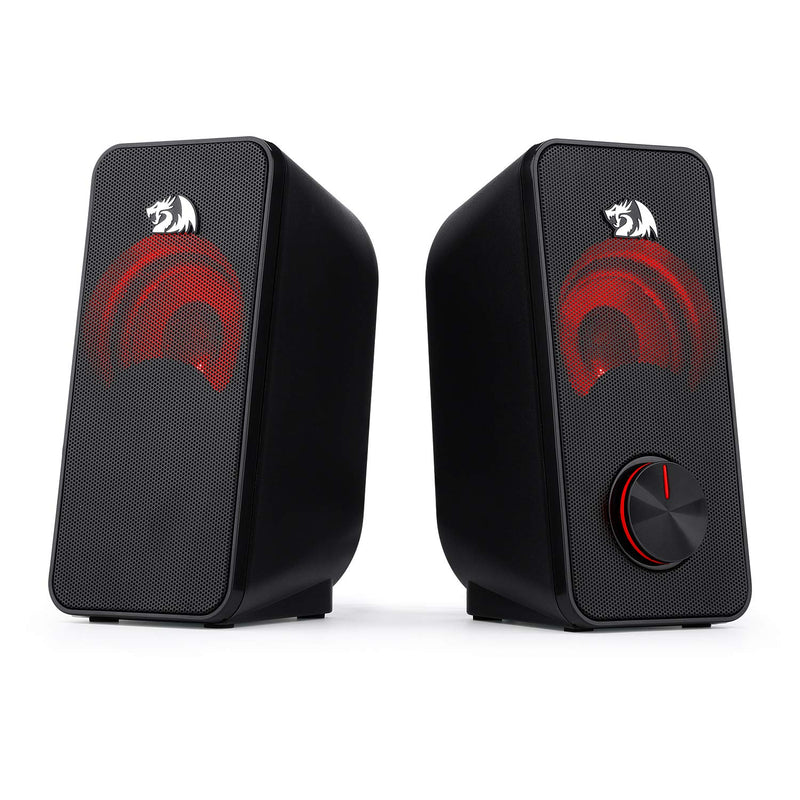 Redragon GS500 Stentor PC Gaming Speaker 2.0 Channel Stereo Desktop Computer Speaker with Red Backlight Quality Bass and Crystal Clear Sound USB Powered with a 3.5mm Connector