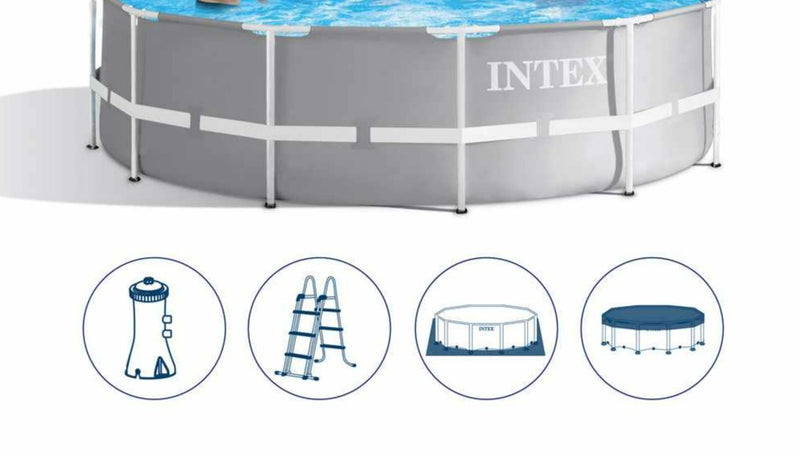 Intex Prism Frame Premium Pool Set, Ages 6+ (W/ 220-240V Filter Pump, Safety Ladder, Ground Cloth, Cover) 42126726