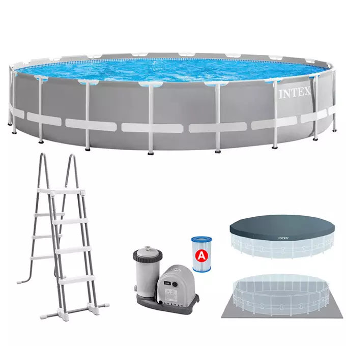 Intex Prism Frame Premium Pool Set, Ages 6+ (W/ 220-240V Filter Pump, Safety Ladder, Ground Cloth, Cover) 42126732