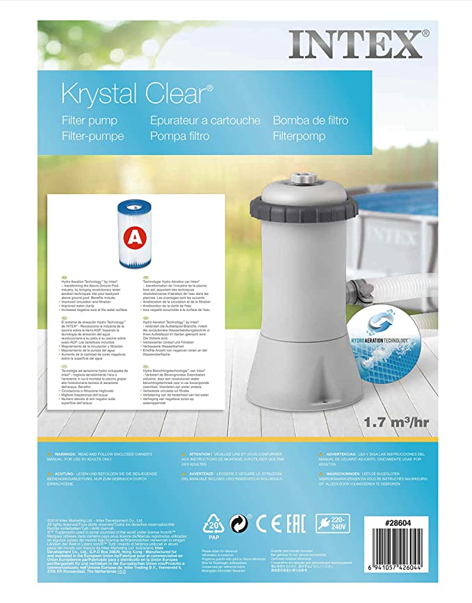 Intex 530 Gallons Cartridge Filter Pump (220-240 Volt), 530 Gal./Hr 42128604