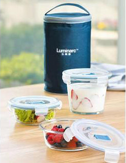Luminarc Round Lunch Box - 3 Pc set with Lunch Bag