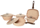 Falez Avanos Silico 9 pcs Cookware Set Brownstone Metal Lid