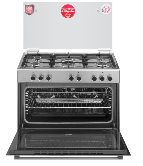 Simfer 5 Gas Burner 90X60cm Full Option Heavy Duty Cooker With Gas Oven & Grill & Italian Sabaf Triple Wok Burner 9060SG