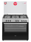 Simfer 5 Gas Burner 90X60cm Full Option Heavy Duty Cooker With Gas Oven & Grill & Italian Sabaf Triple Wok Burner 9060SG