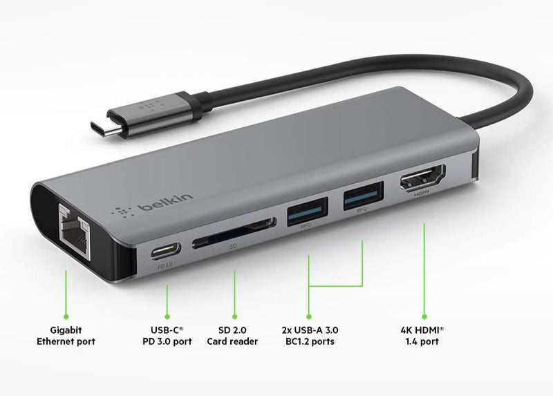 Belkin USB C Multiport Adapter 6 In 1 .Mac And Windows Compatible AVC008btSGY