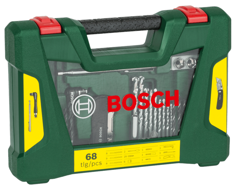 Bosch Classic V Line Drill And Screwdriver Bit Set 68 Pieces With Folding Knife Magnetic Stick And Angle Driver BO2607017191