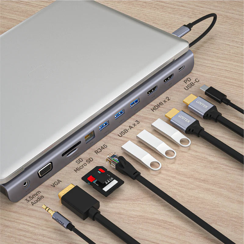 Unitek uHUB 11+ 11-in-1 USB-C Ethernet Hub with MST Triple Monitor (Dual HDMI+VGA), 100W PD, 3 USB, 1 Type C, Audio, Dual Card Reader D1022B | Computer Accessories Unitek uHUB 11+ 11-in-1 USB-C Ethernet Hub with MST Triple Monitor (Dual HDMI+VGA), 100W PD, 3 USB, 1 Type C, Audio, Dual Card Reader D1022B | Computer Accessories
