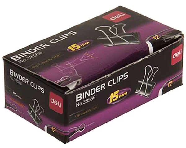 Deli Binder Clips 15mm Box 12pcs DL-W38566