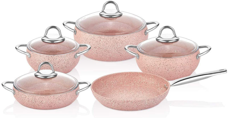 Falez Avanos 9 Pieces Cookware Set Pink 8697410932131